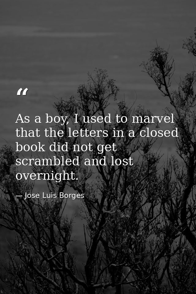 As a boy, I used to marvel that the letters in a closed book did not get scrambled and lost overnight. — Jose Luis Borges