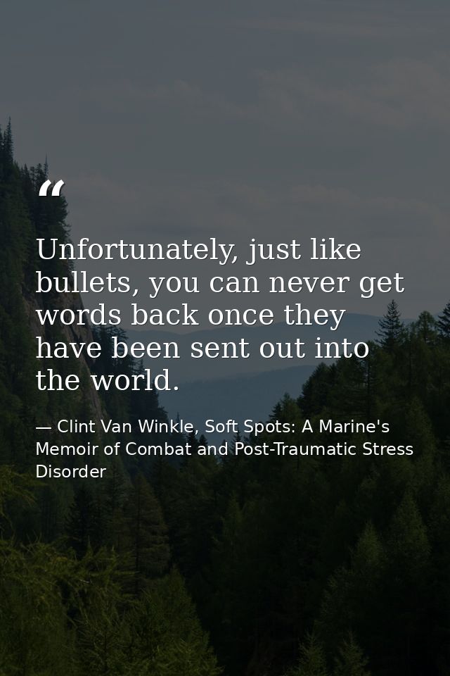 Unfortunately, just like bullets, you can never get words back once they have been sent out into the world. — Clint Van Winkle, Soft Spots: A Marine's Memoir of Combat and Post-Traumatic Stress Disorder