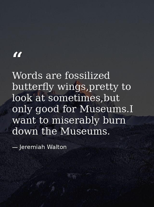 Words are fossilized butterfly wings,pretty to look at sometimes,but only good for Museums.I want to miserably burn down — Jeremiah Walton