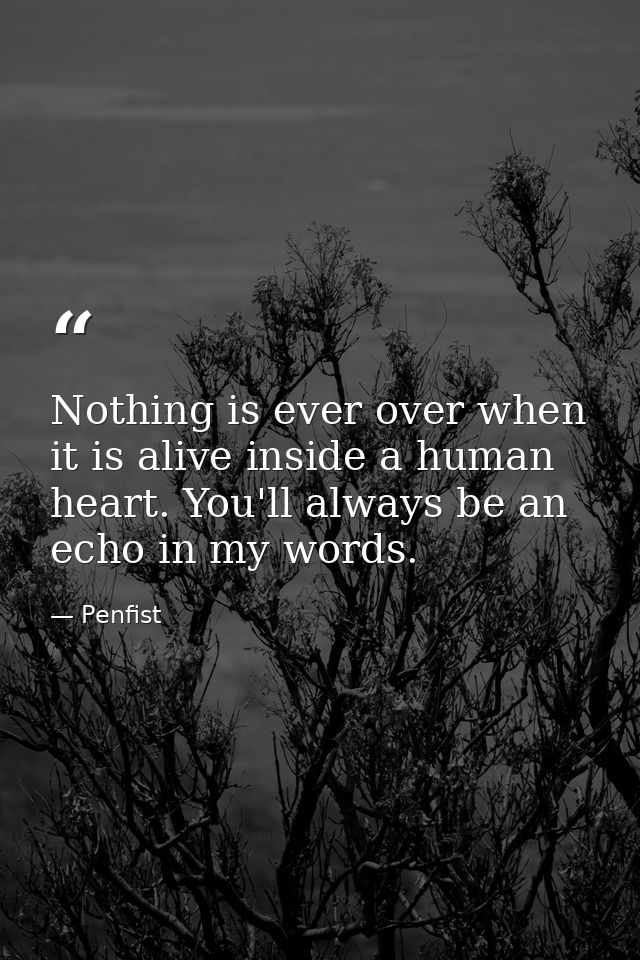 Nothing is ever over when it is alive inside a human heart. You'll always be an echo in my words. — Penfist
