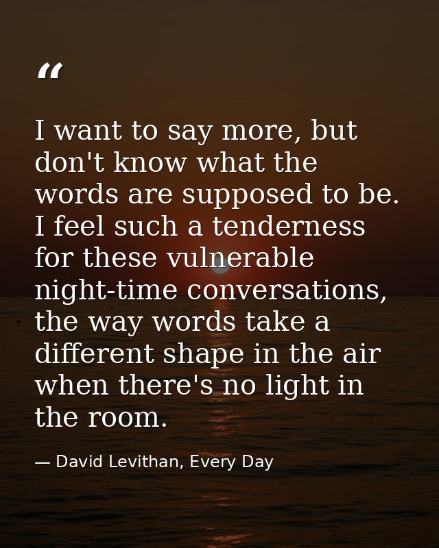 I want to say more, but don't know what the words are supposed to be. I feel such a tenderness for these vulnerable nigh — David Levithan, Every Day