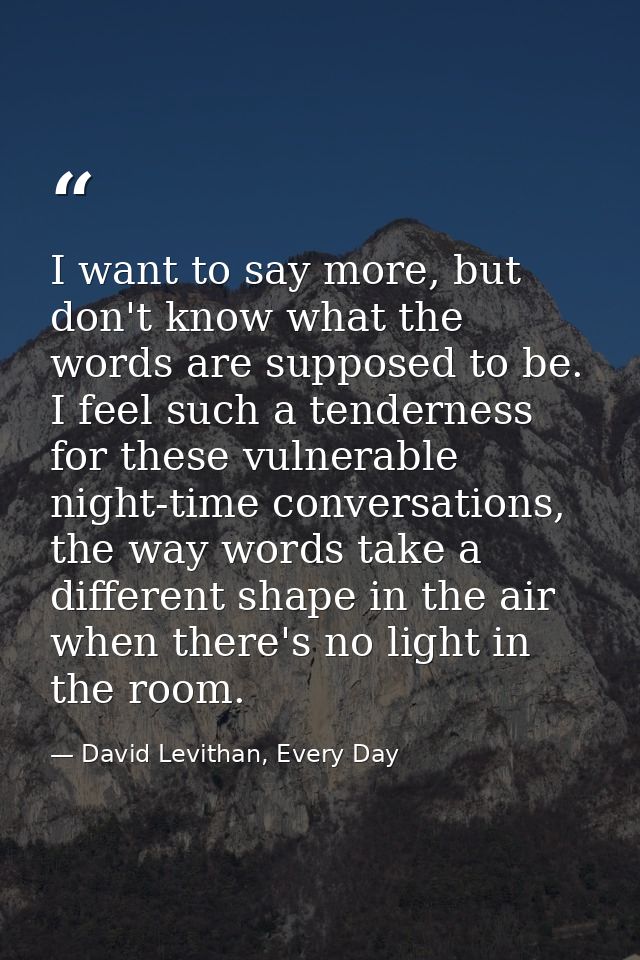 I want to say more, but don't know what the words are supposed to be. I feel such a tenderness for these vulnerable nigh — David Levithan, Every Day