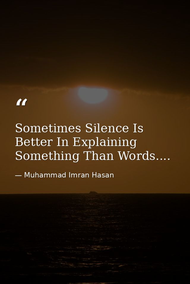 Sometimes Silence Is Better In Explaining Something Than Words.... — Muhammad Imran Hasan