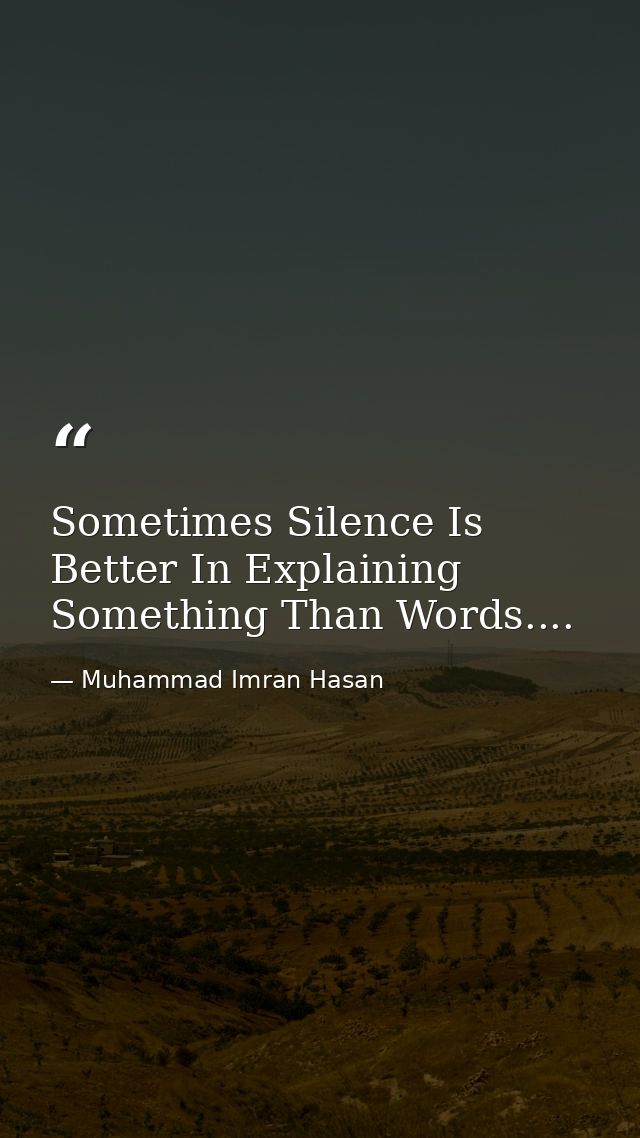 Sometimes Silence Is Better In Explaining Something Than Words.... — Muhammad Imran Hasan