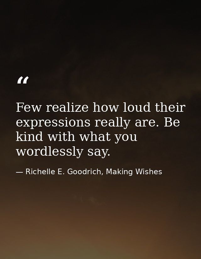 Few realize how loud their expressions really are. Be kind with what you wordlessly say. — Richelle E. Goodrich, Making Wishes