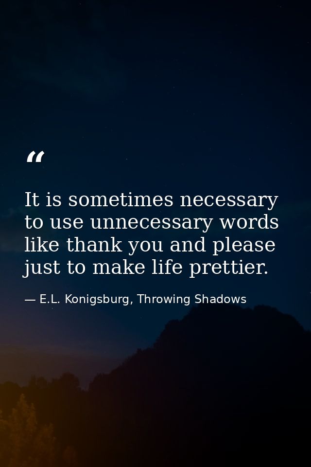 It is sometimes necessary to use unnecessary words like thank you and please just to make life prettier. — E.L. Konigsburg, Throwing Shadows
