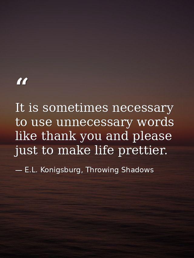 It is sometimes necessary to use unnecessary words like thank you and please just to make life prettier. — E.L. Konigsburg, Throwing Shadows