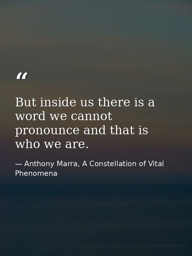 But inside us there is a word we cannot pronounce and that is who we are. — Anthony Marra, A Constellation of Vital Phenomena