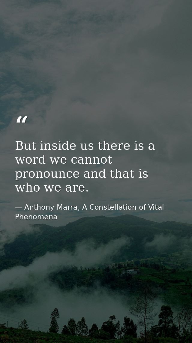 But inside us there is a word we cannot pronounce and that is who we are. — Anthony Marra, A Constellation of Vital Phenomena