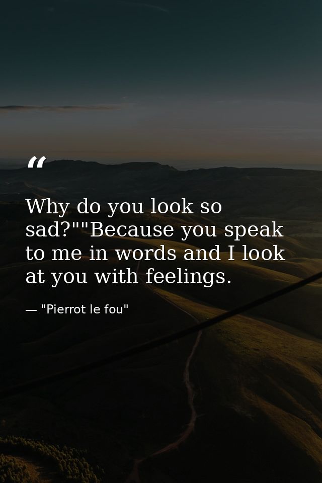 Why do you look so sad?""Because you speak to me in words and I look at you with feelings. — "Pierrot le fou"
