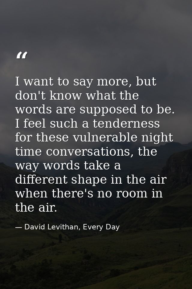 I want to say more, but don't know what the words are supposed to be. I feel such a tenderness for these vulnerable nigh — David Levithan, Every Day