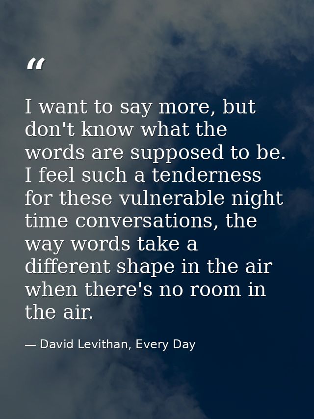 I want to say more, but don't know what the words are supposed to be. I feel such a tenderness for these vulnerable nigh — David Levithan, Every Day