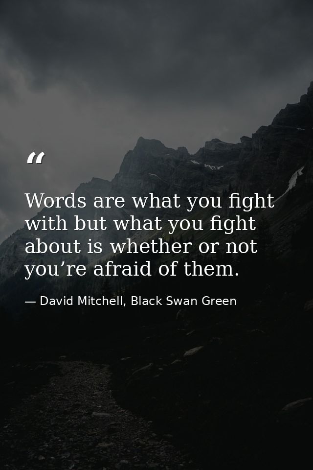 Words are what you fight with but what you fight about is whether or not you’re afraid of them. — David Mitchell, Black Swan Green