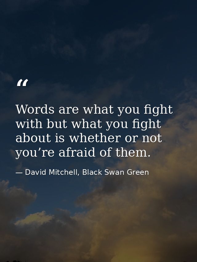 Words are what you fight with but what you fight about is whether or not you’re afraid of them. — David Mitchell, Black Swan Green