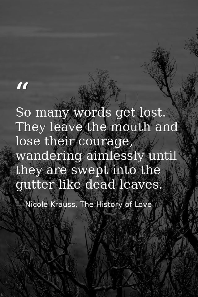So many words get lost. They leave the mouth and lose their courage, wandering aimlessly until they are swept into the g — Nicole Krauss, The History of Love
