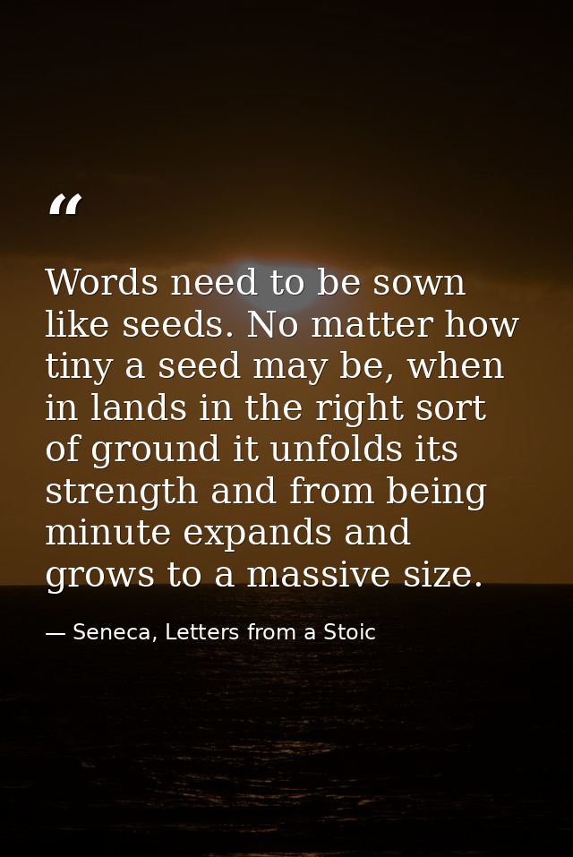 Words need to be sown like seeds. No matter how tiny a seed may be, when in lands in the right sort of ground it unfolds — Seneca, Letters from a Stoic
