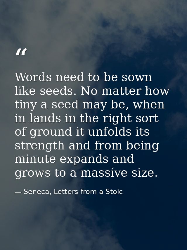 Words need to be sown like seeds. No matter how tiny a seed may be, when in lands in the right sort of ground it unfolds — Seneca, Letters from a Stoic