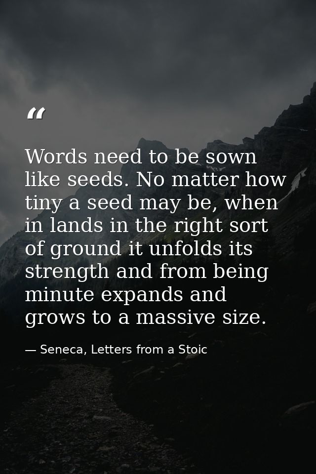 Words need to be sown like seeds. No matter how tiny a seed may be, when in lands in the right sort of ground it unfolds — Seneca, Letters from a Stoic