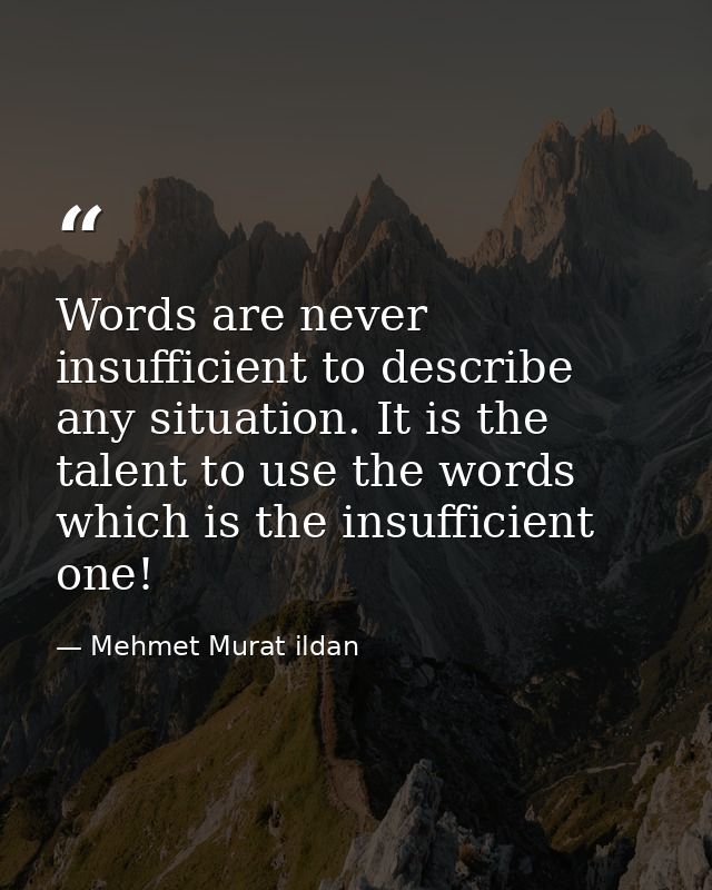 Words are never insufficient to describe any situation. It is the talent to use the words which is the insufficient one! — Mehmet Murat ildan