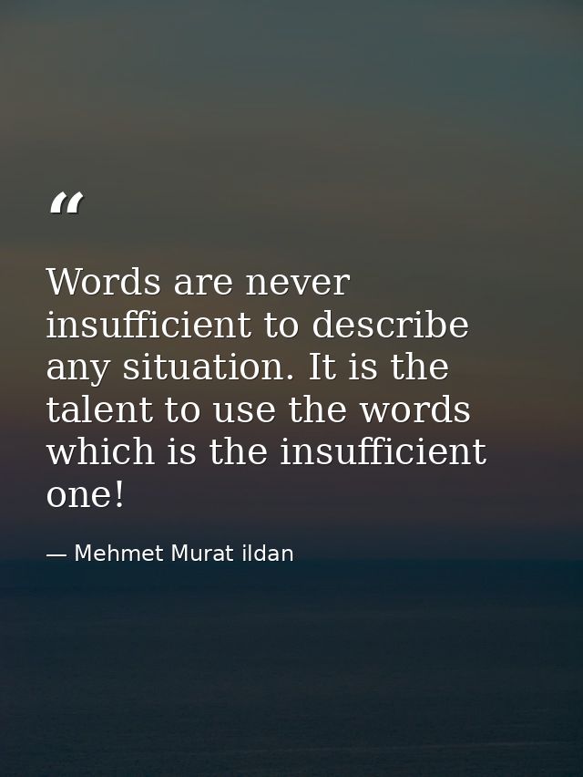 Words are never insufficient to describe any situation. It is the talent to use the words which is the insufficient one! — Mehmet Murat ildan