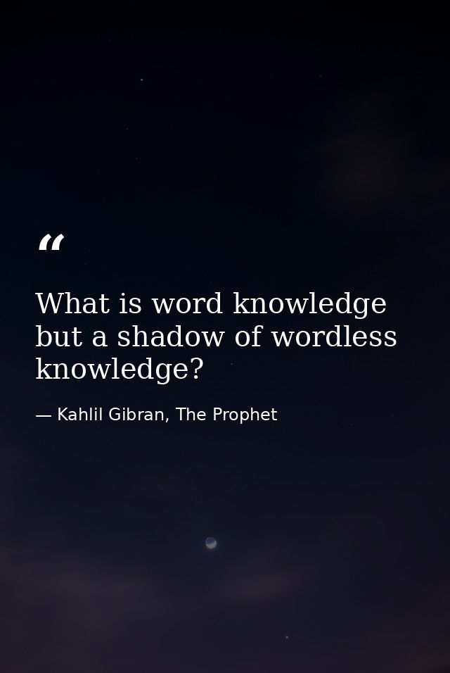 What is word knowledge but a shadow of wordless knowledge? — Kahlil Gibran, The Prophet