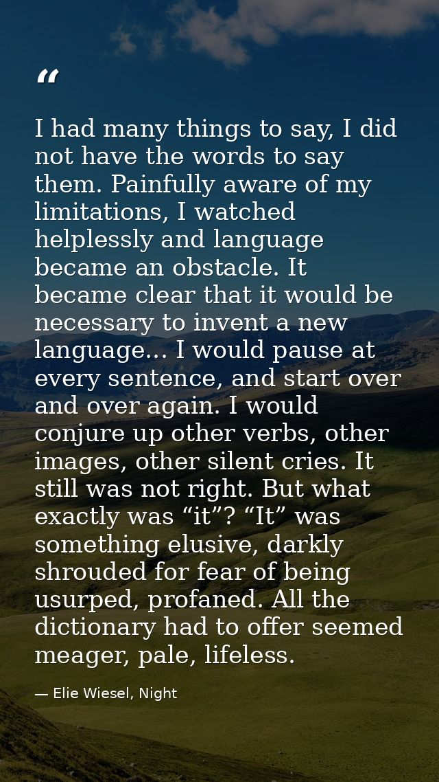I had many things to say, I did not have the words to say them. Painfully aware of my limitations, I watched helplessly  — Elie Wiesel, Night