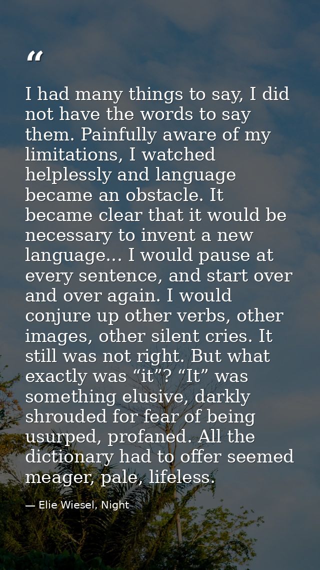 I had many things to say, I did not have the words to say them. Painfully aware of my limitations, I watched helplessly  — Elie Wiesel, Night