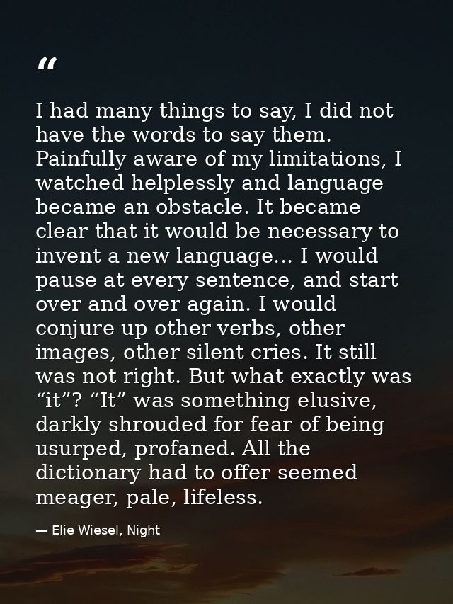 I had many things to say, I did not have the words to say them. Painfully aware of my limitations, I watched helplessly  — Elie Wiesel, Night