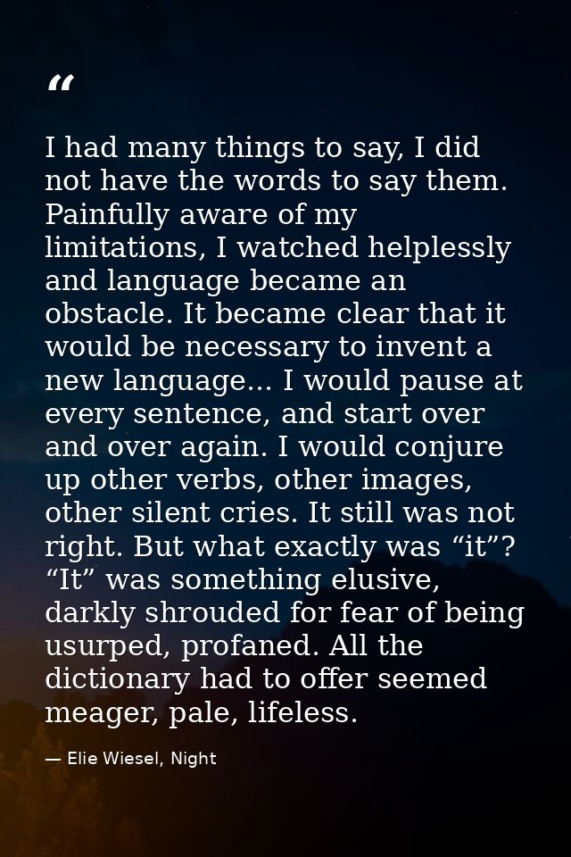 I had many things to say, I did not have the words to say them. Painfully aware of my limitations, I watched helplessly  — Elie Wiesel, Night
