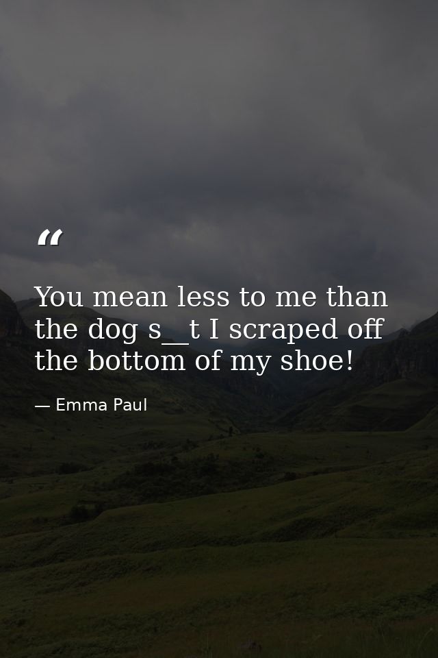 You mean less to me than the dog s__t I scraped off the bottom of my shoe! — Emma Paul