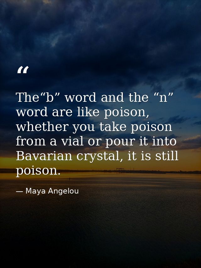 The“b” word and the “n” word are like poison, whether you take poison from a vial or pour it into Bavarian crystal, it i — Maya Angelou