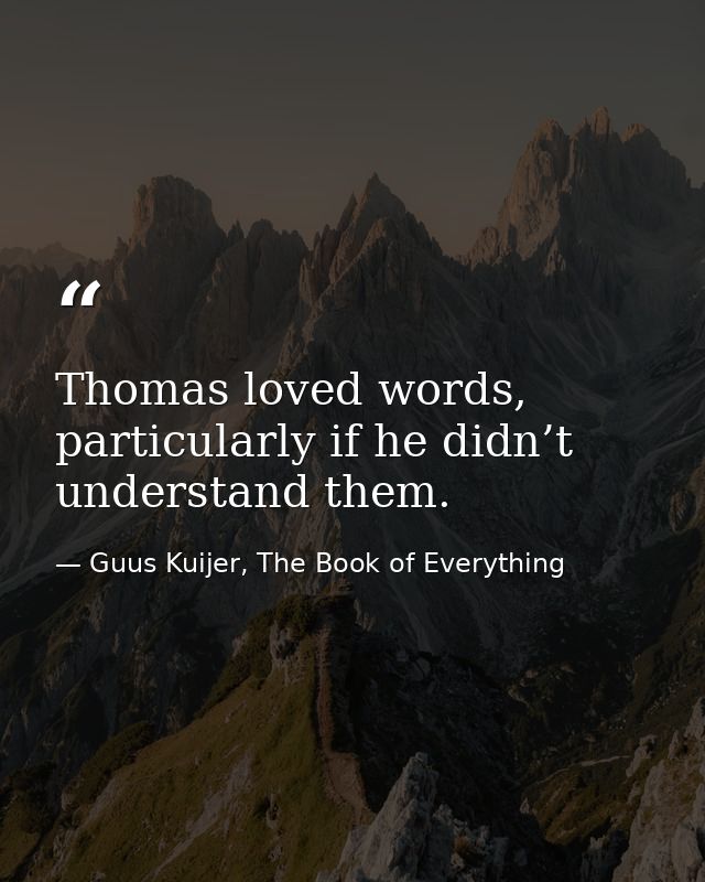 Thomas loved words, particularly if he didn’t understand them. — Guus Kuijer, The Book of Everything