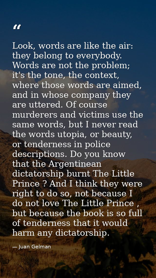 Look, words are like the air: they belong to everybody. Words are not the problem; it's the tone, the context, where tho — Juan Gelman
