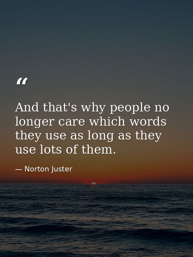 And that's why people no longer care which words they use as long as they use lots of them. — Norton Juster
