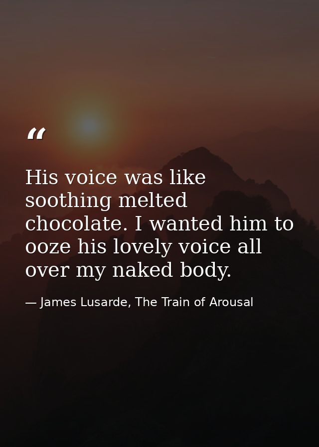 His voice was like soothing melted chocolate. I wanted him to ooze his lovely voice all over my naked body. — James Lusarde, The Train of Arousal