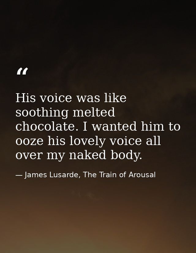 His voice was like soothing melted chocolate. I wanted him to ooze his lovely voice all over my naked body. — James Lusarde, The Train of Arousal