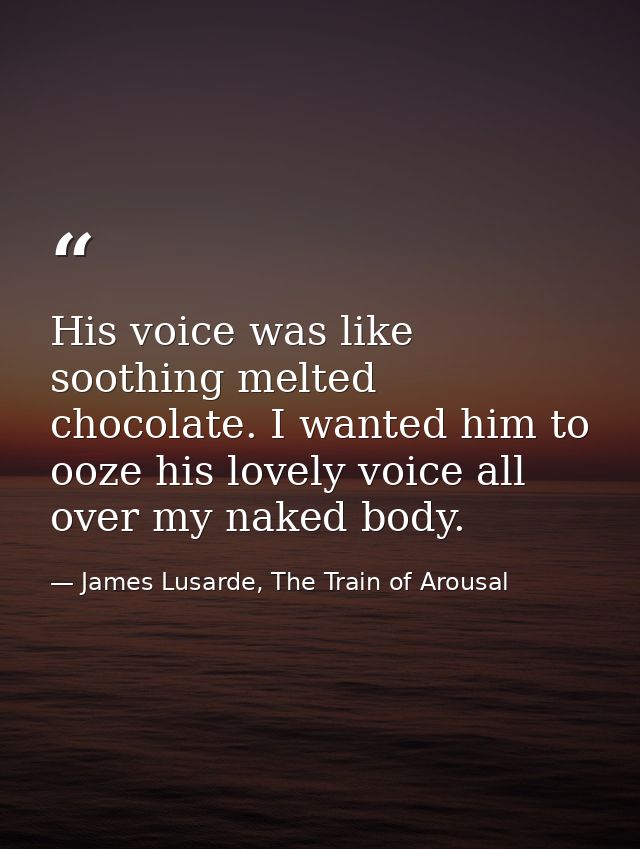 His voice was like soothing melted chocolate. I wanted him to ooze his lovely voice all over my naked body. — James Lusarde, The Train of Arousal