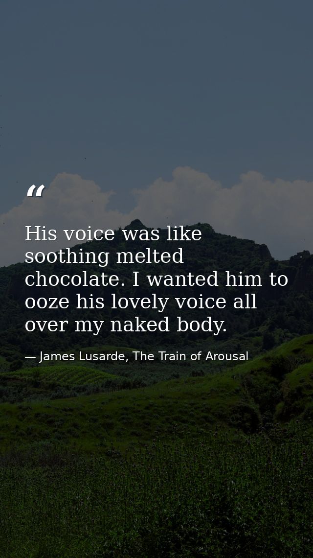 His voice was like soothing melted chocolate. I wanted him to ooze his lovely voice all over my naked body. — James Lusarde, The Train of Arousal