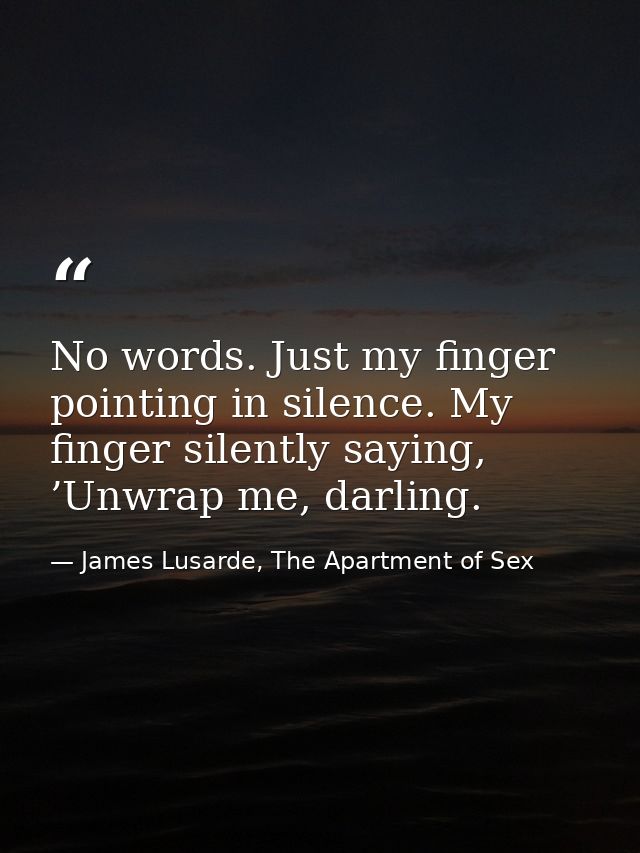 No words. Just my finger pointing in silence. My finger silently saying, ’Unwrap me, darling. — James Lusarde, The Apartment of Sex