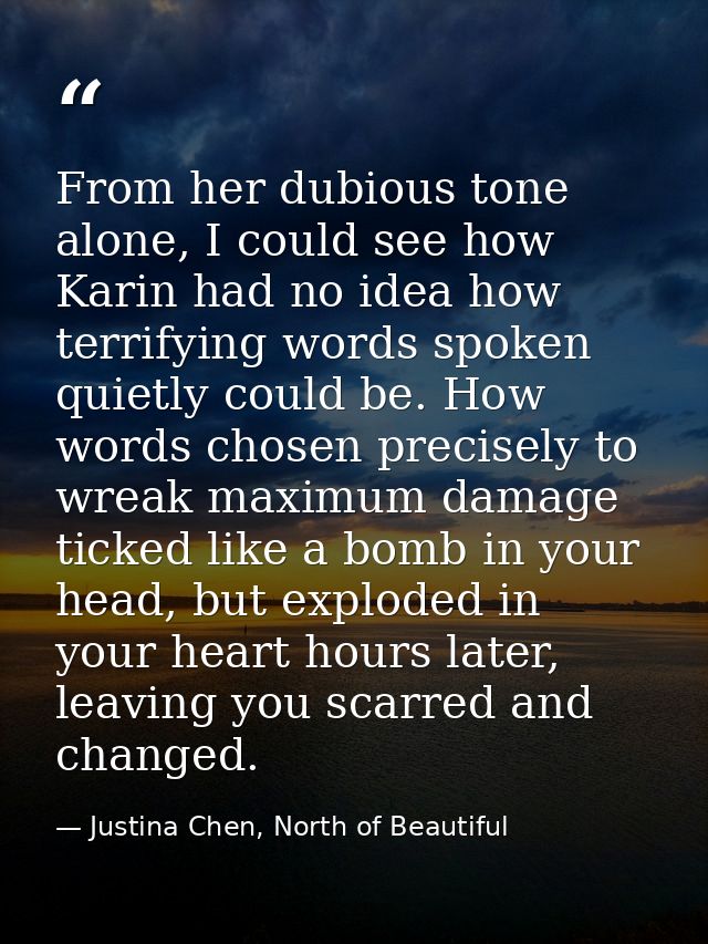 From her dubious tone alone, I could see how Karin had no idea how terrifying words spoken quietly could be. How words c — Justina Chen, North of Beautiful