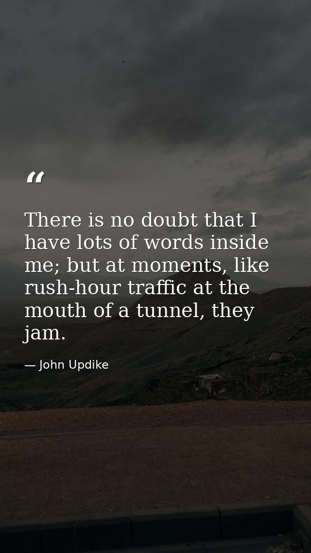 There is no doubt that I have lots of words inside me; but at moments, like rush-hour traffic at the mouth of a tunnel,  — John Updike