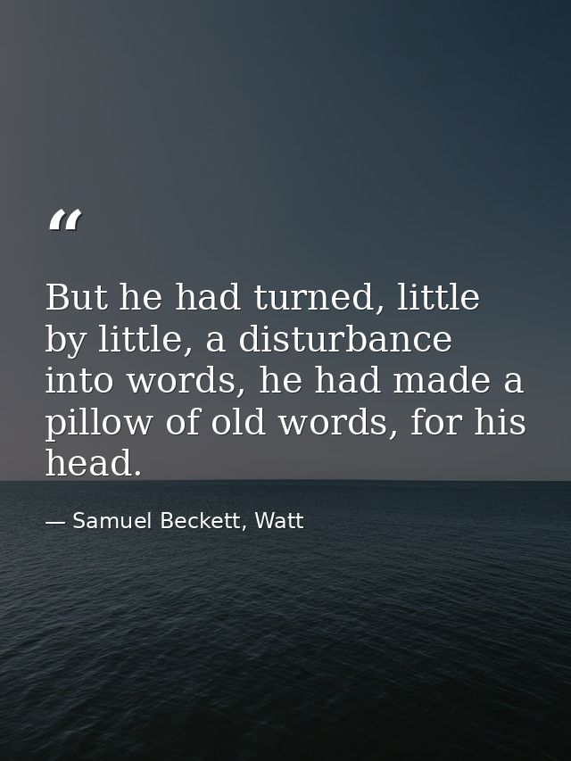 But he had turned, little by little, a disturbance into words, he had made a pillow of old words, for his head. — Samuel Beckett, Watt