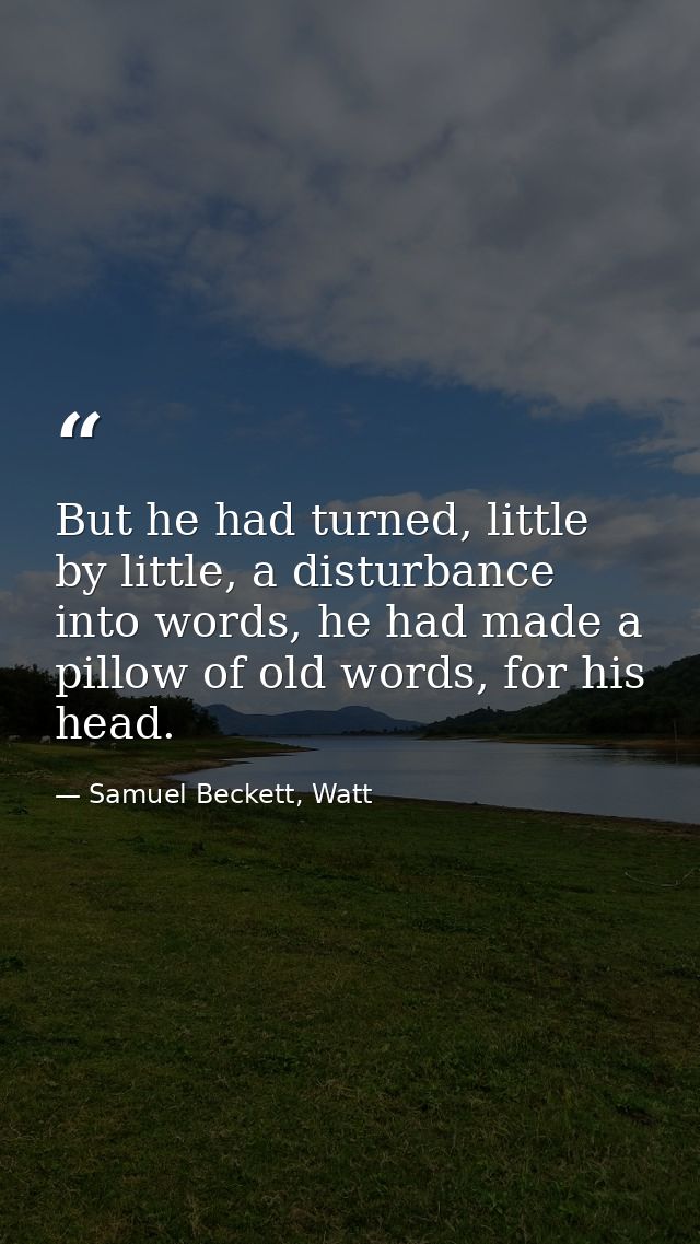But he had turned, little by little, a disturbance into words, he had made a pillow of old words, for his head. — Samuel Beckett, Watt