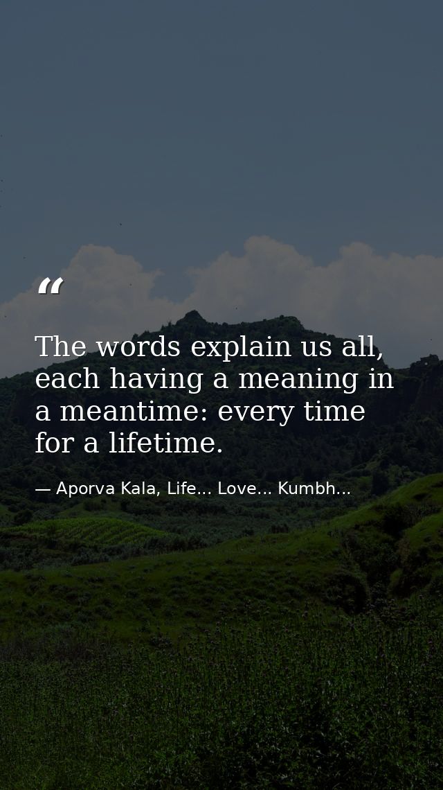 The words explain us all, each having a meaning in a meantime: every time for a lifetime. — Aporva Kala, Life... Love... Kumbh...
