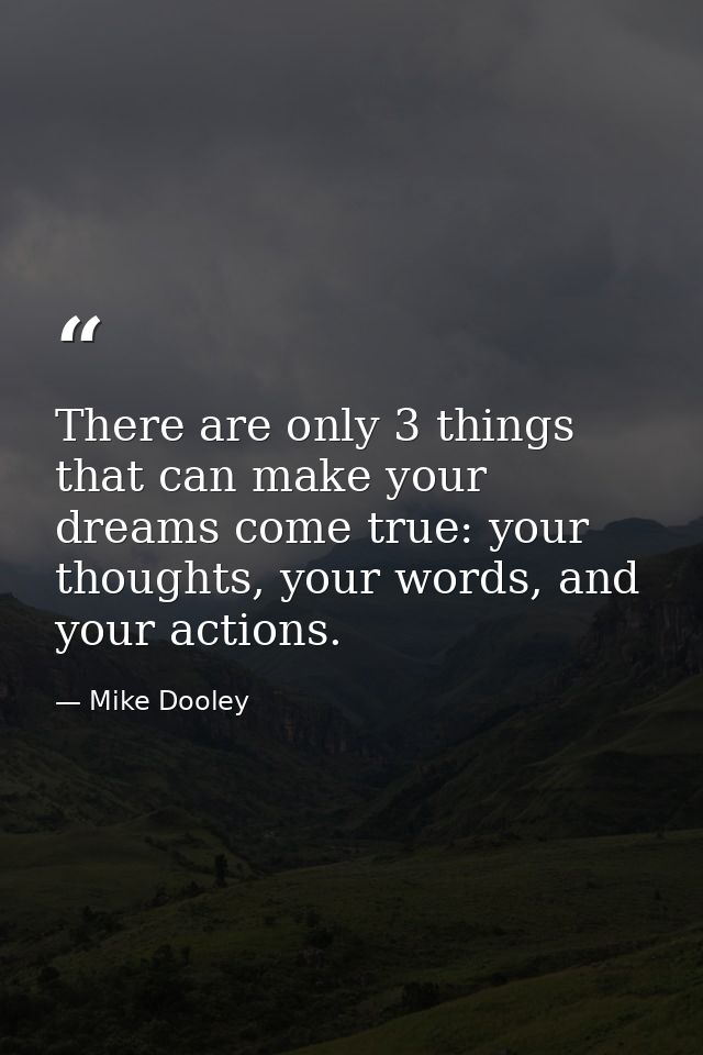 There are only 3 things that can make your dreams come true: your thoughts, your words, and your actions. — Mike Dooley