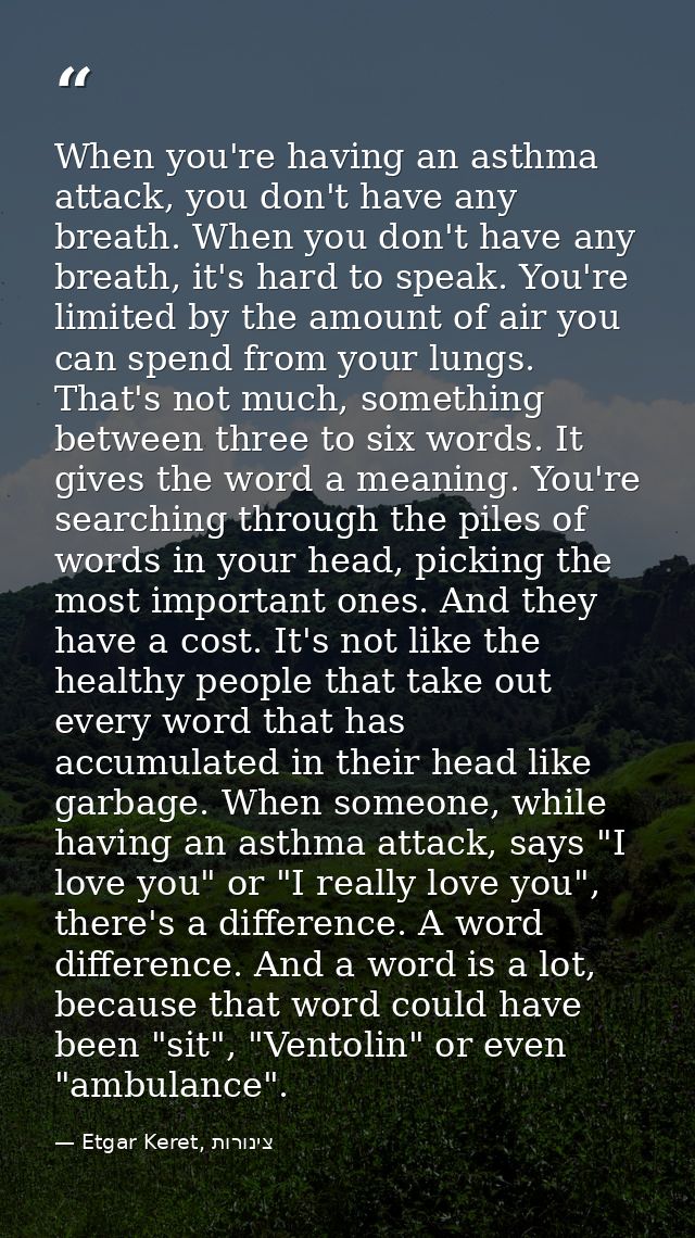 When you're having an asthma attack, you don't have any breath. When you don't have any breath, it's hard to speak. You' — Etgar Keret, צינורות