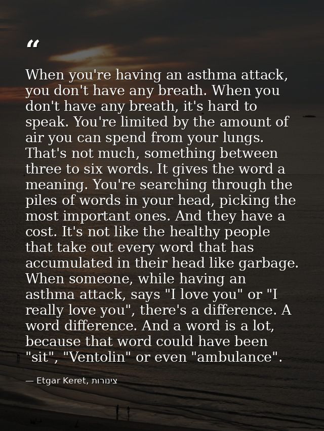When you're having an asthma attack, you don't have any breath. When you don't have any breath, it's hard to speak. You' — Etgar Keret, צינורות