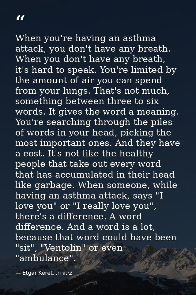 When you're having an asthma attack, you don't have any breath. When you don't have any breath, it's hard to speak. You' — Etgar Keret, צינורות