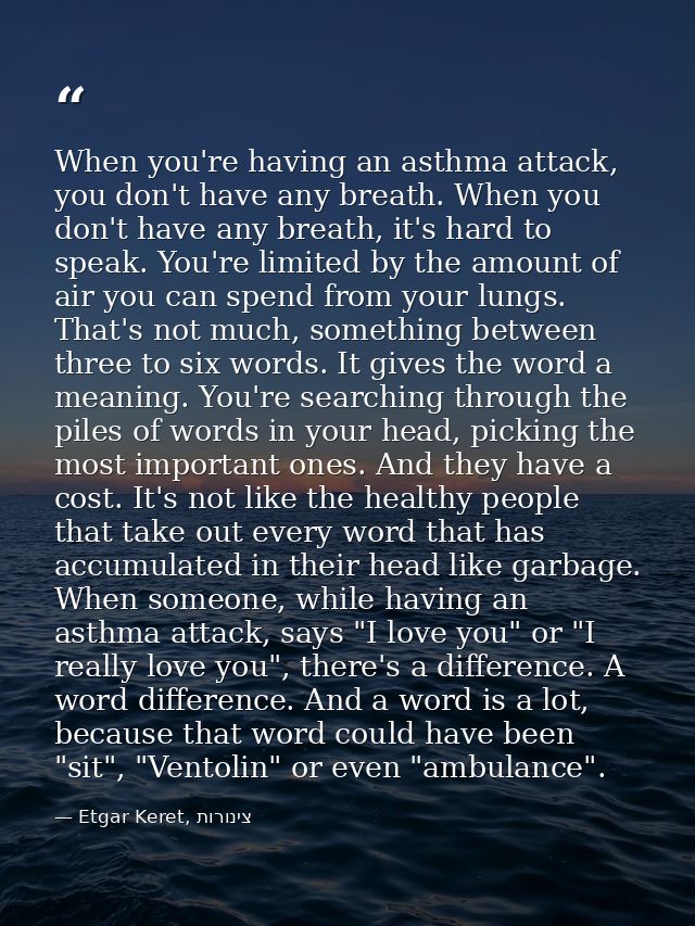 When you're having an asthma attack, you don't have any breath. When you don't have any breath, it's hard to speak. You' — Etgar Keret, צינורות