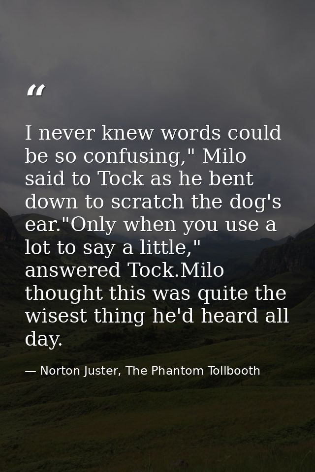 I never knew words could be so confusing," Milo said to Tock as he bent down to scratch the dog's ear."Only when you use — Norton Juster, The Phantom Tollbooth